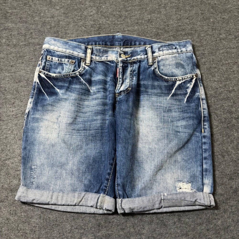 Dsquared2 Mens Distressed Denim Shorts Blue Cuffed Made in Italy IT 52 (35x10)